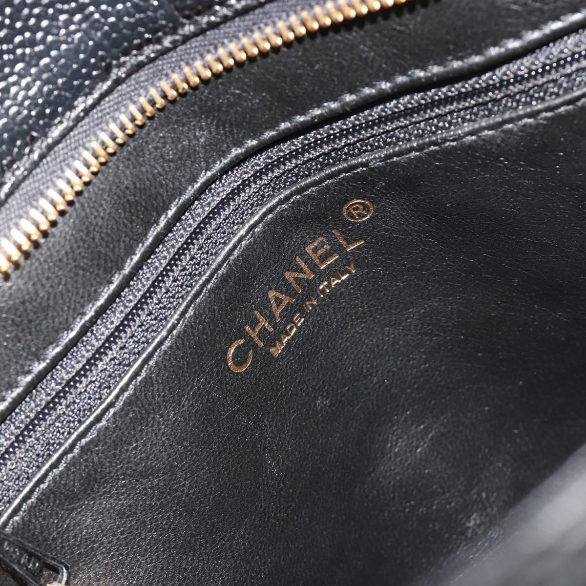 CHANEL Matelasse COCO Mark Bag Caviar Skin Standard Black Gold CC Auth bs36660
