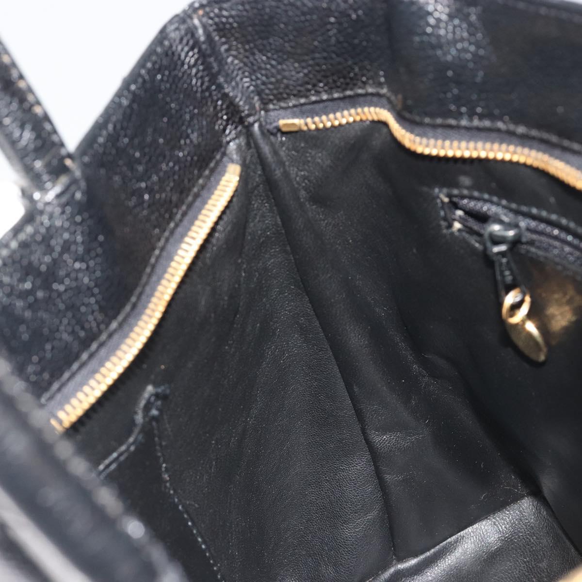 CHANEL Matelasse COCO Mark Bag Caviar Skin Standard Black Gold CC Auth bs36660
