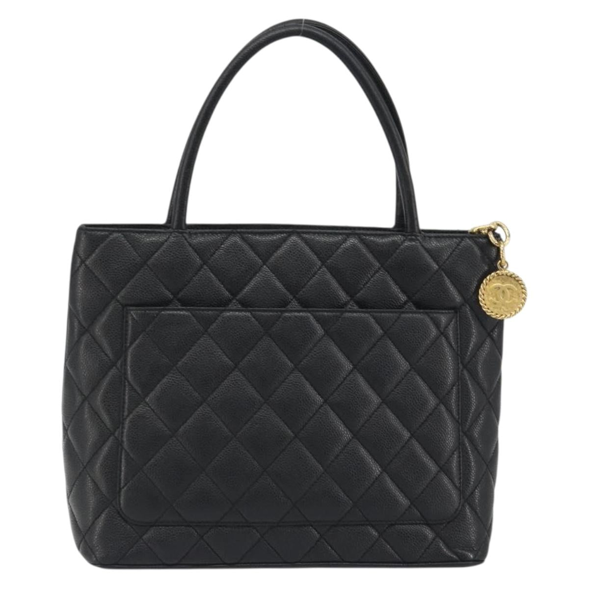 CHANEL Matelasse COCO Mark Bag Caviar Skin Standard Black Gold CC Auth bs36660
