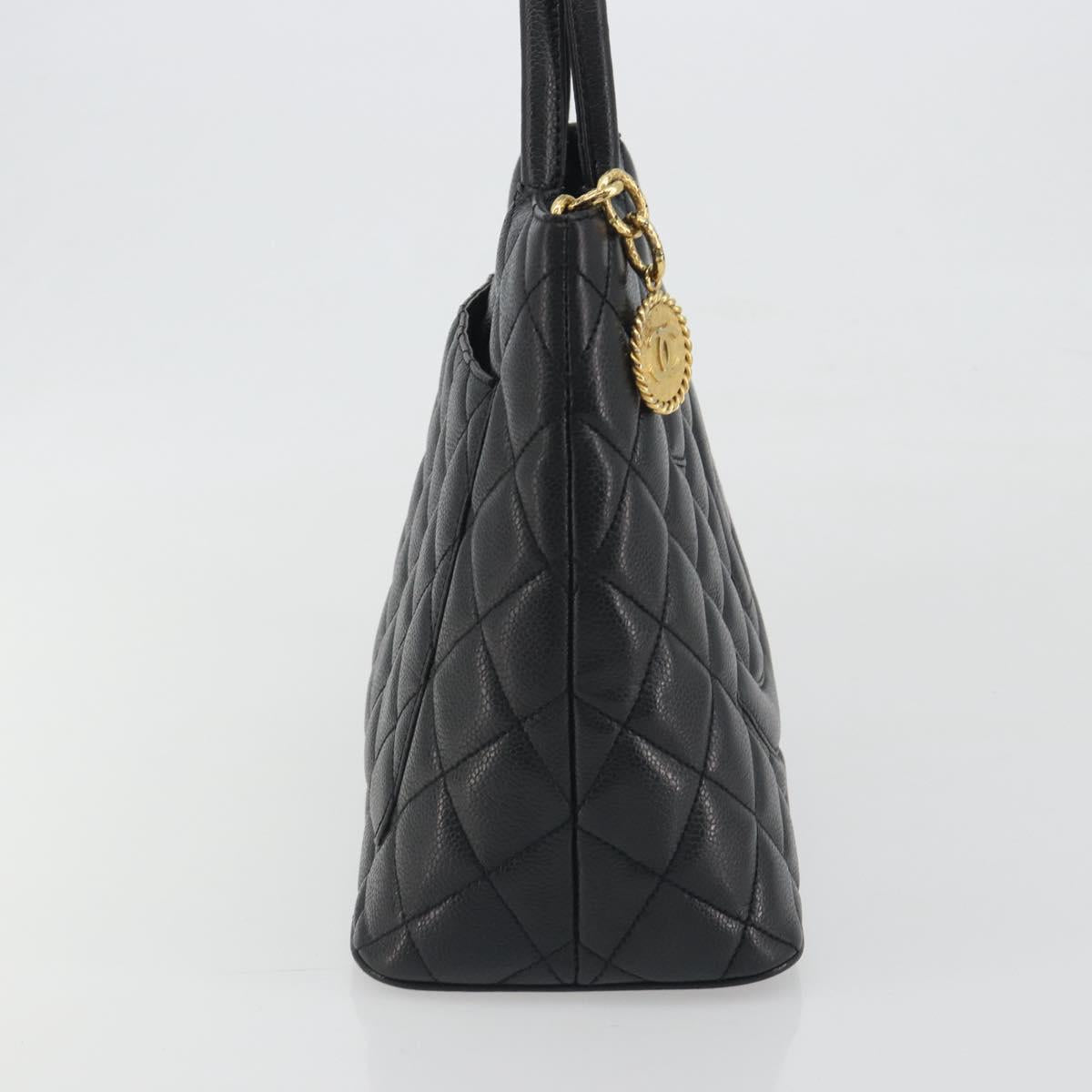 CHANEL Matelasse COCO Mark Bag Caviar Skin Standard Black Gold CC Auth bs36660