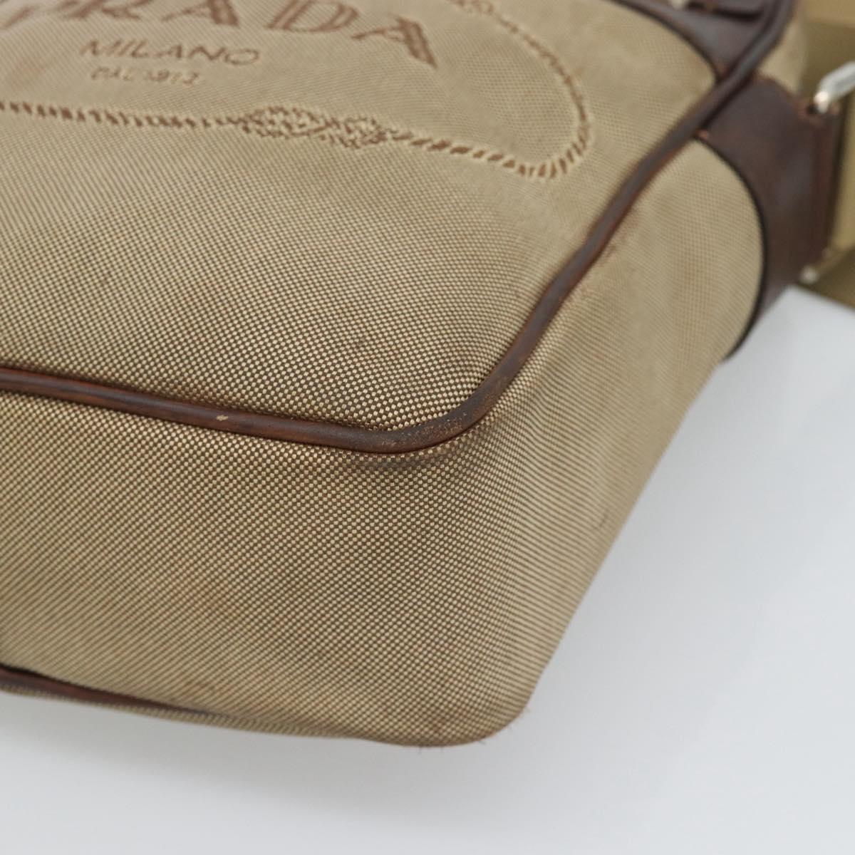 PRADA Shoulder Bag Canvas Beige Silver Auth bs36669