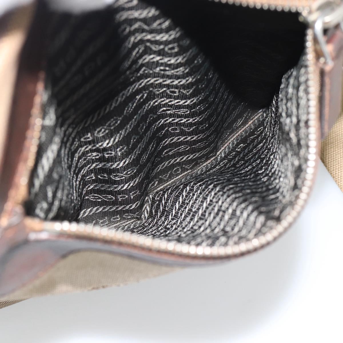 PRADA Shoulder Bag Canvas Beige Silver Auth bs36669
