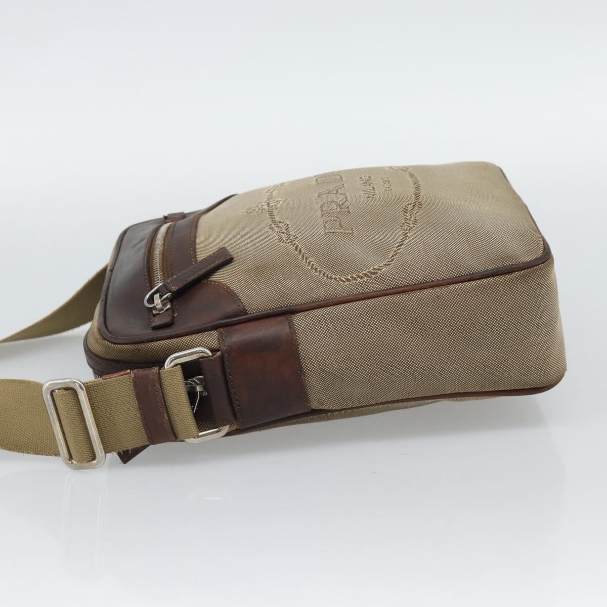 PRADA Shoulder Bag Canvas Beige Silver Auth bs36669