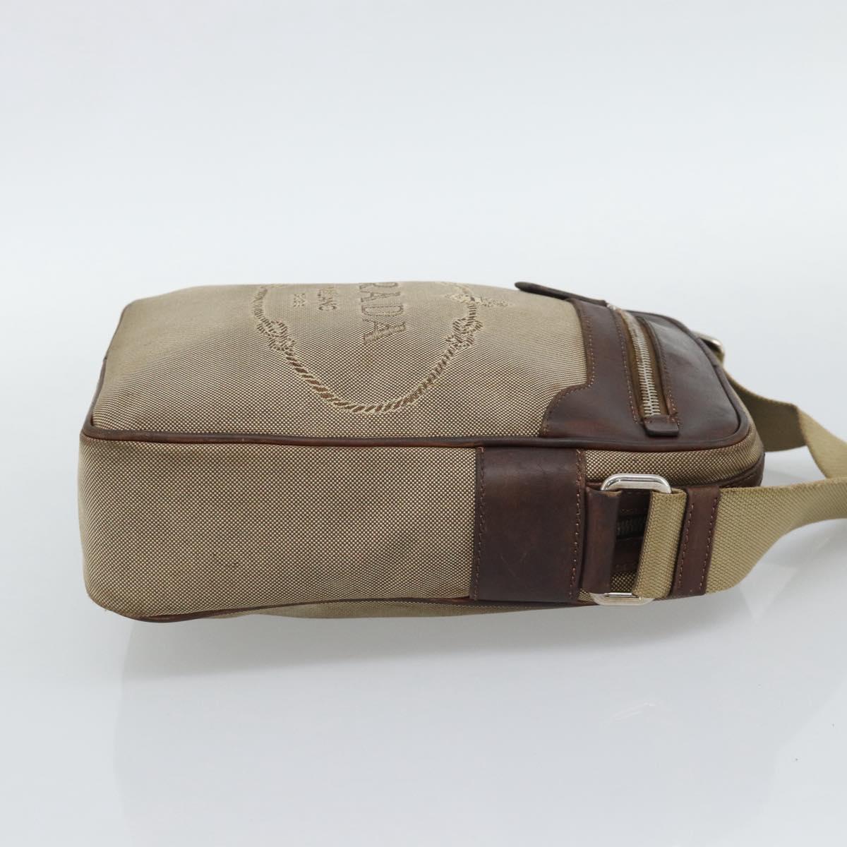 PRADA Shoulder Bag Canvas Beige Silver Auth bs36669