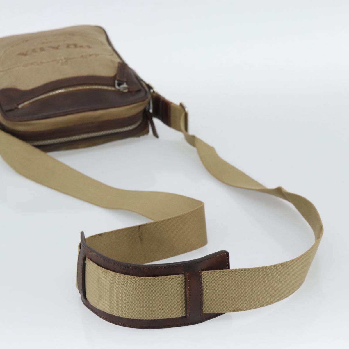 PRADA Shoulder Bag Canvas Beige Silver Auth bs36669