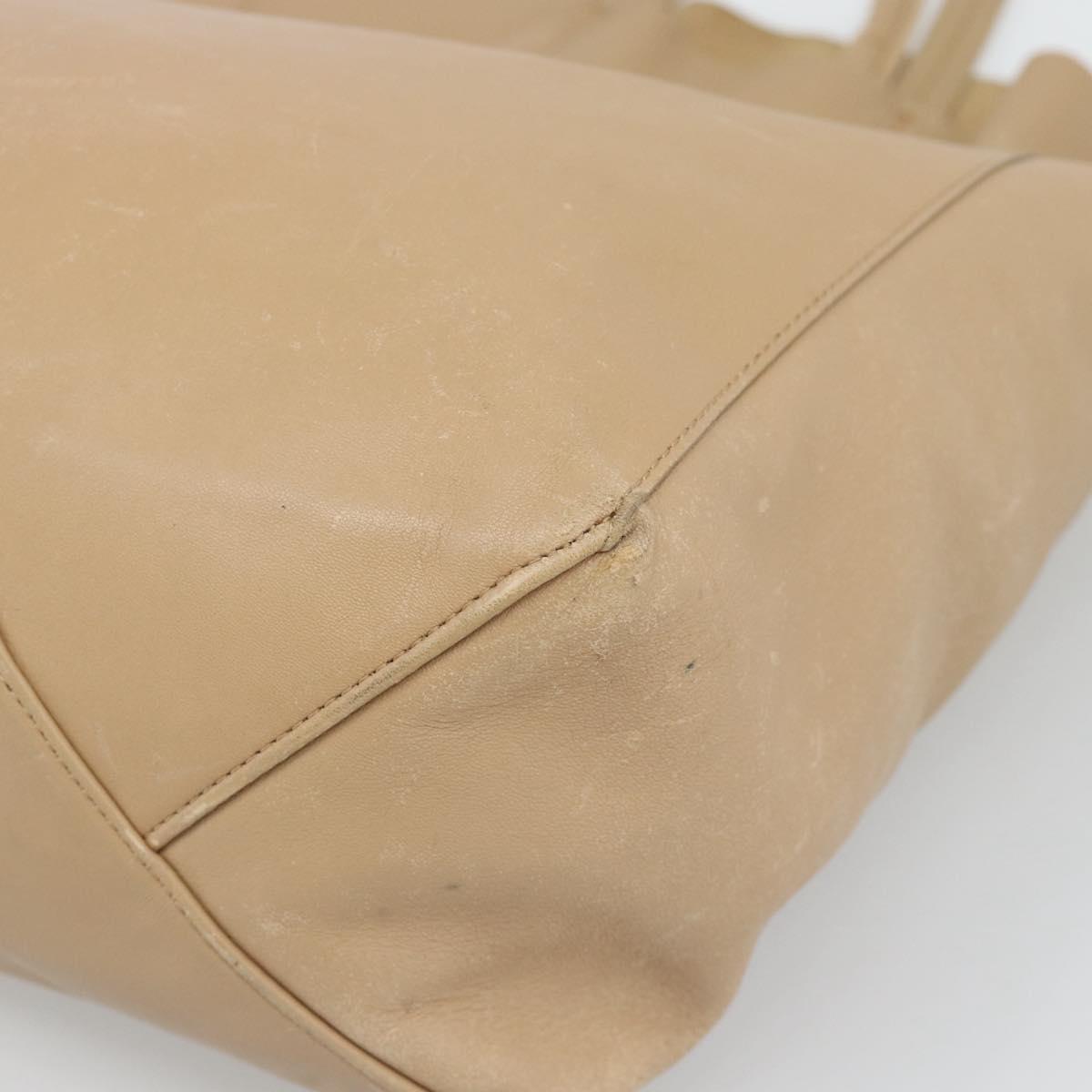 CELINE Vertical Cabas Hand Bag Leather Beige Gold Auth bs36671