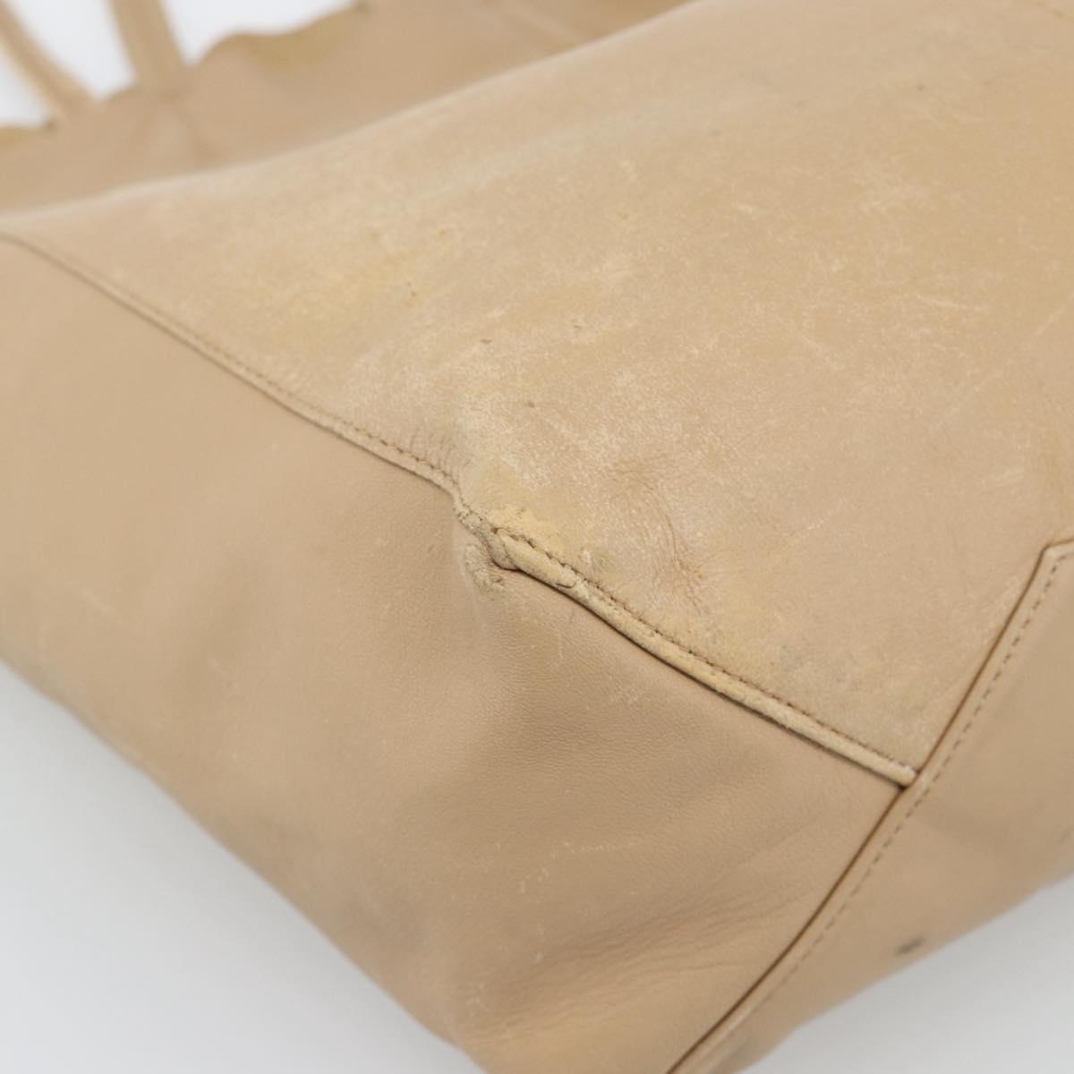 CELINE Vertical Cabas Hand Bag Leather Beige Gold Auth bs36671