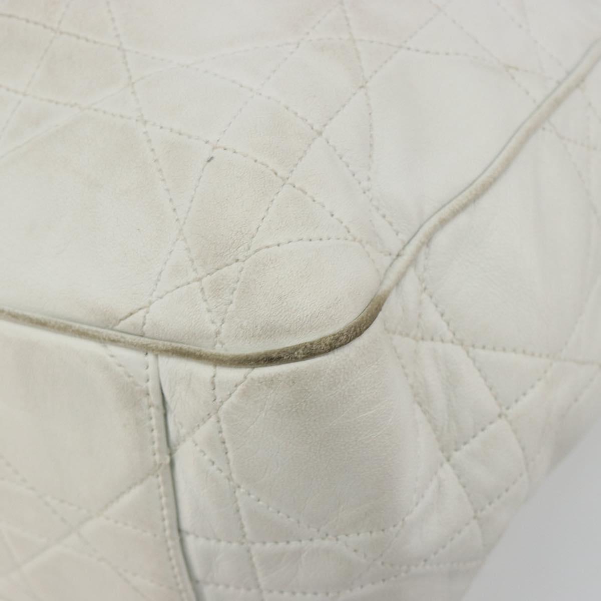 Christian Dior Canage Tote Bag Leather White Silver Auth bs36672A