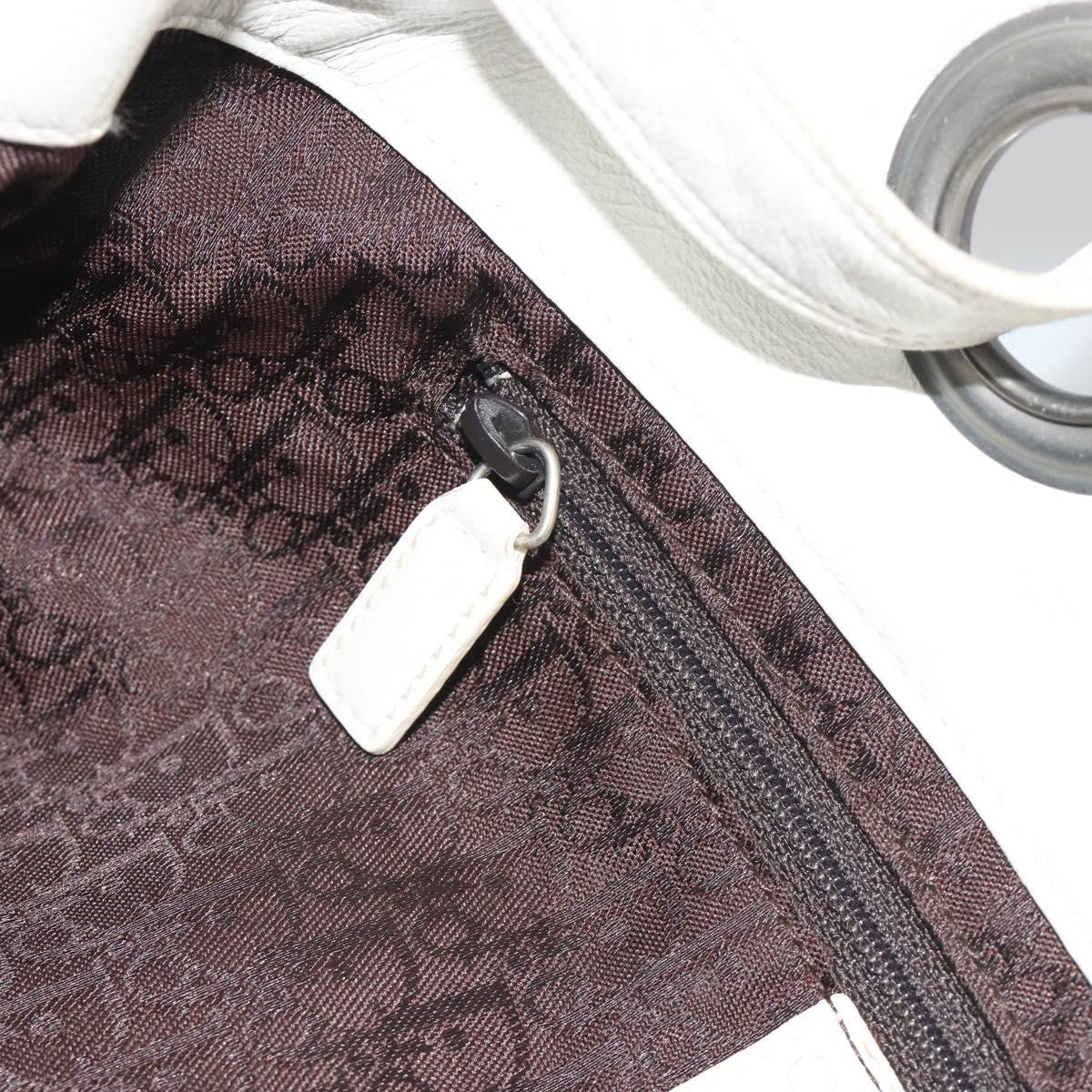 Christian Dior Canage Tote Bag Leather White Silver Auth bs36672A
