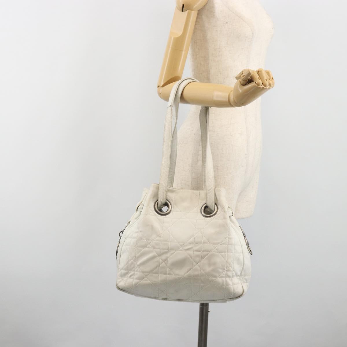 Christian Dior Canage Tote Bag Leather White Silver Auth bs36672A