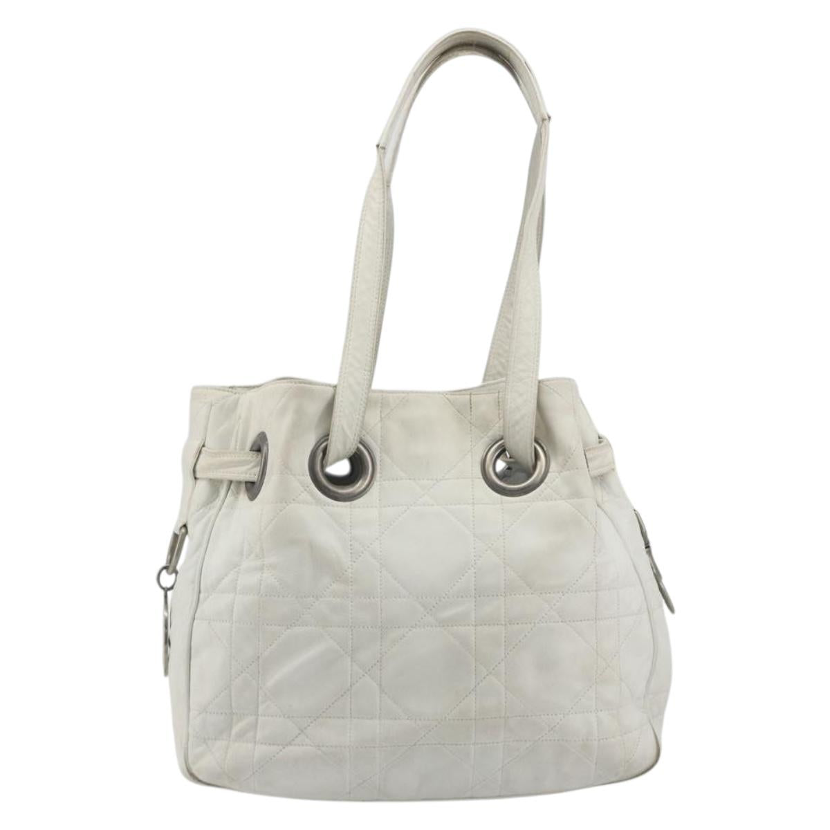Christian Dior Canage Tote Bag Leather White Silver Auth bs36672A