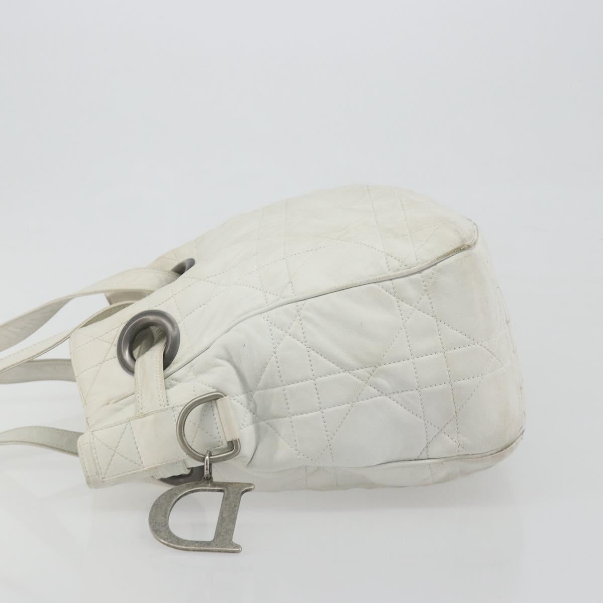 Christian Dior Canage Tote Bag Leather White Silver Auth bs36672A