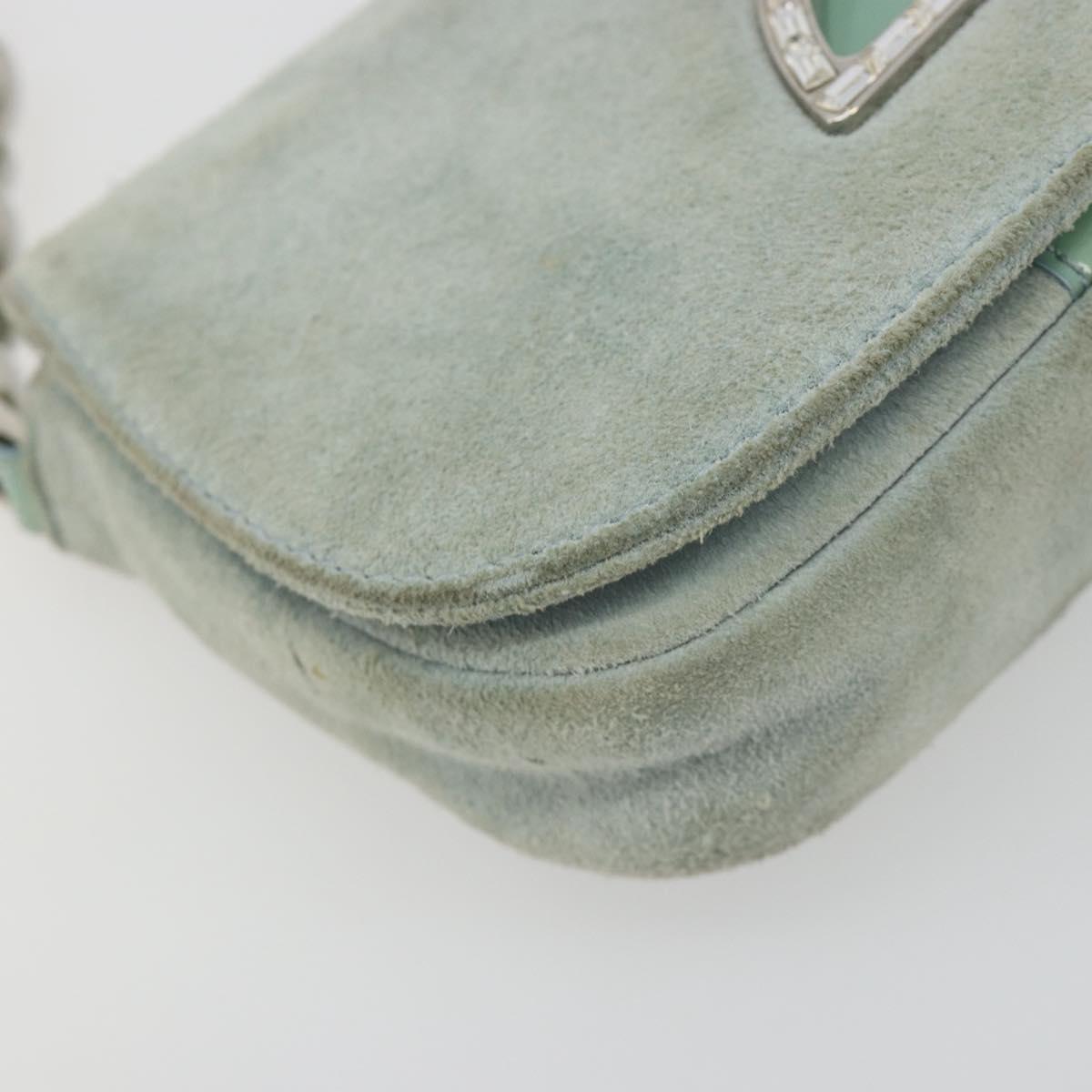 Christian Dior Maris Pearl Hand Bag Suede Light Blue Silver Auth bs36674A
