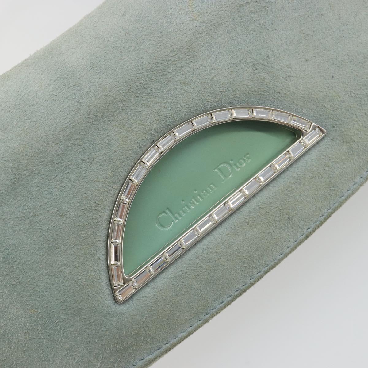 Christian Dior Maris Pearl Hand Bag Suede Light Blue Silver Auth bs36674A