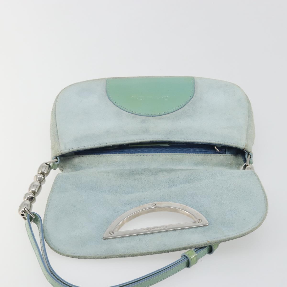 Christian Dior Maris Pearl Hand Bag Suede Light Blue Silver Auth bs36674A