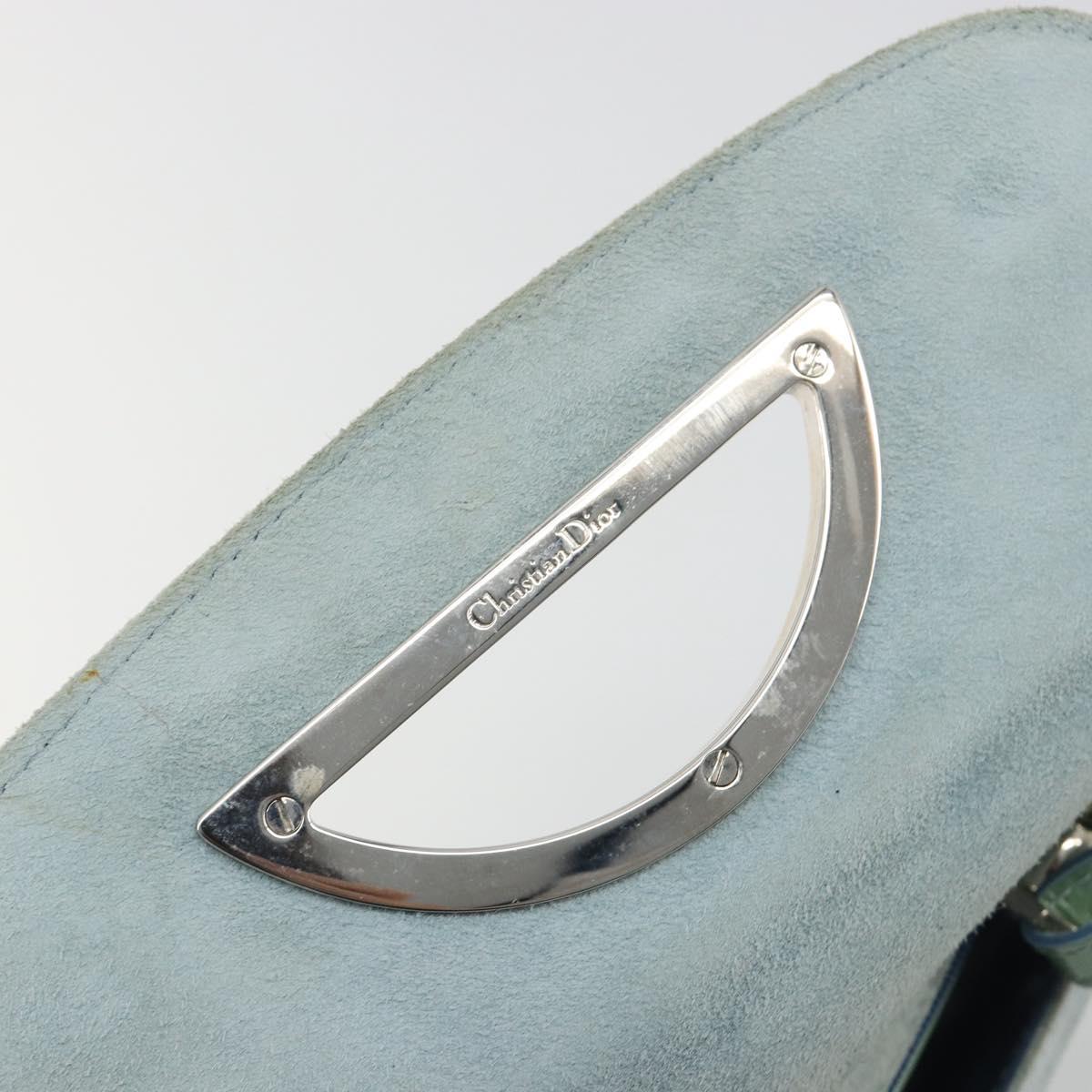 Christian Dior Maris Pearl Hand Bag Suede Light Blue Silver Auth bs36674A