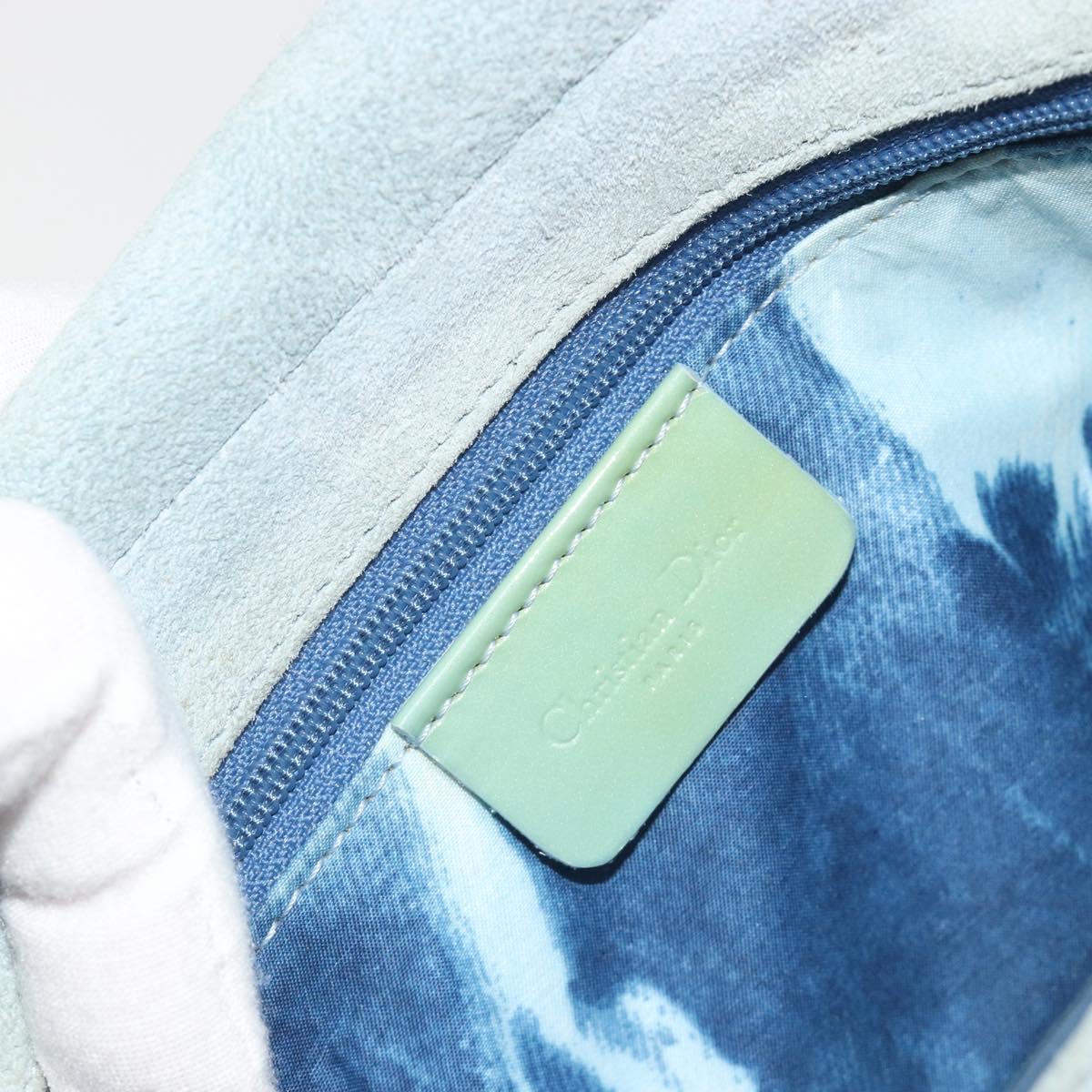 Christian Dior Maris Pearl Hand Bag Suede Light Blue Silver Auth bs36674A