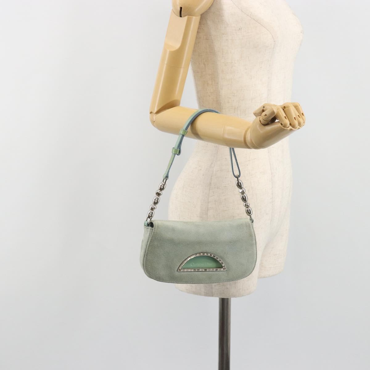 Christian Dior Maris Pearl Hand Bag Suede Light Blue Silver Auth bs36674A