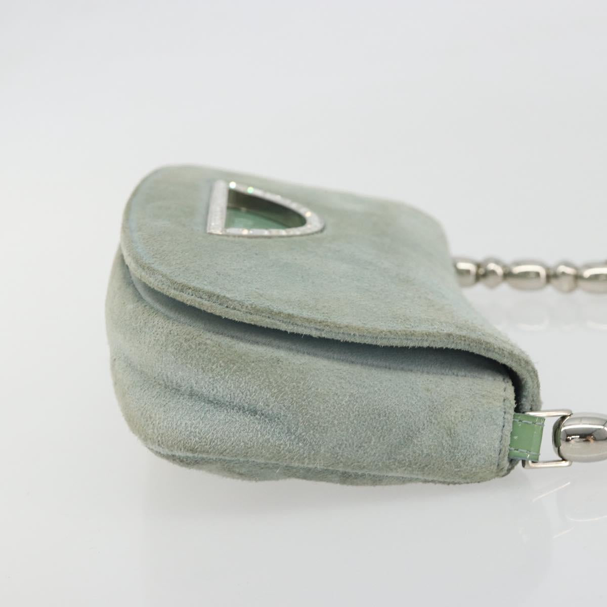 Christian Dior Maris Pearl Hand Bag Suede Light Blue Silver Auth bs36674A