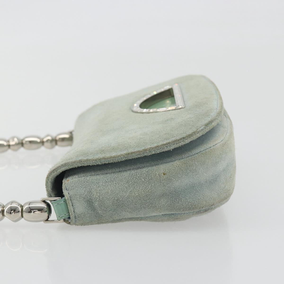 Christian Dior Maris Pearl Hand Bag Suede Light Blue Silver Auth bs36674A