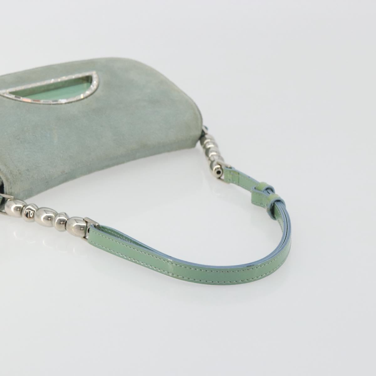 Christian Dior Maris Pearl Hand Bag Suede Light Blue Silver Auth bs36674A