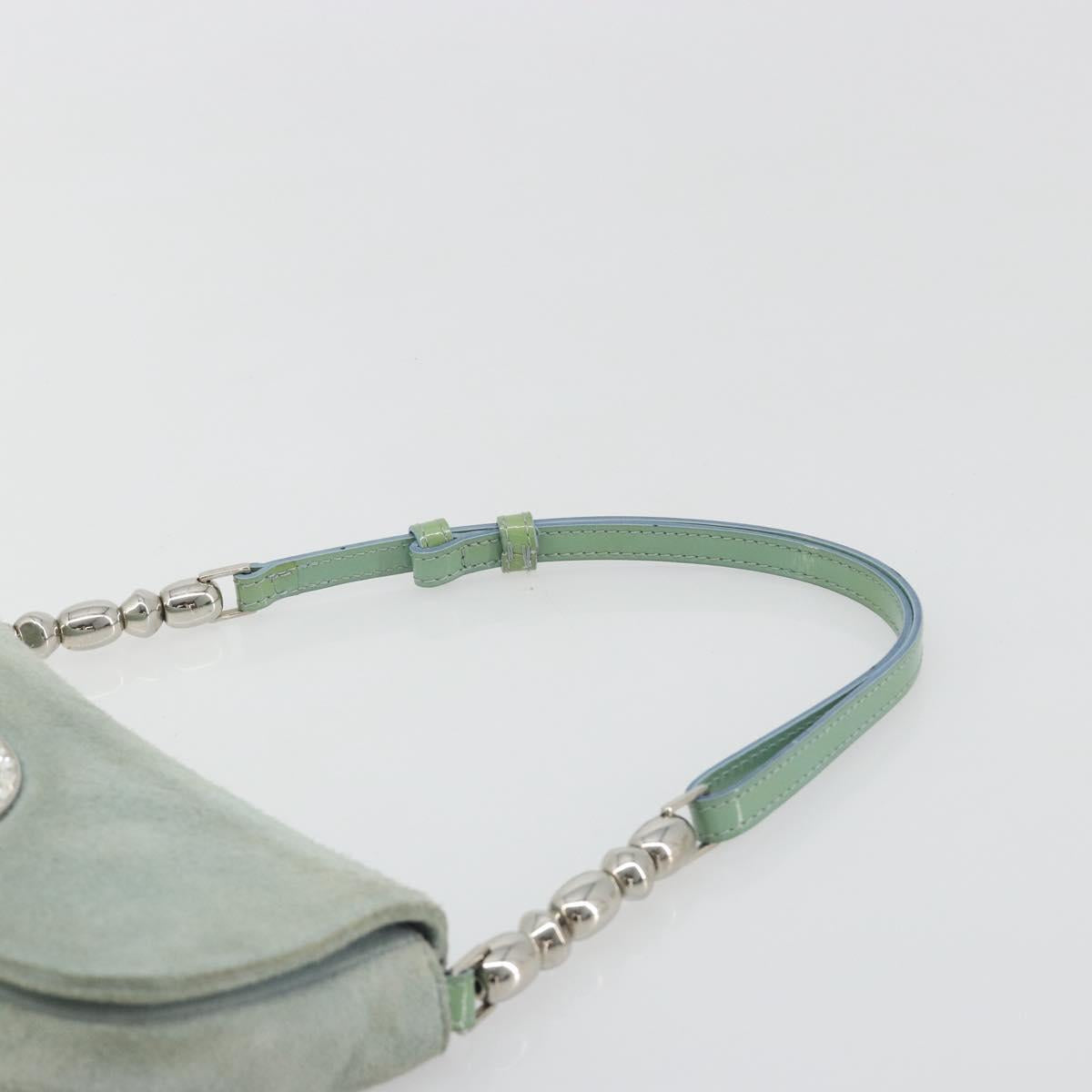 Christian Dior Maris Pearl Hand Bag Suede Light Blue Silver Auth bs36674A