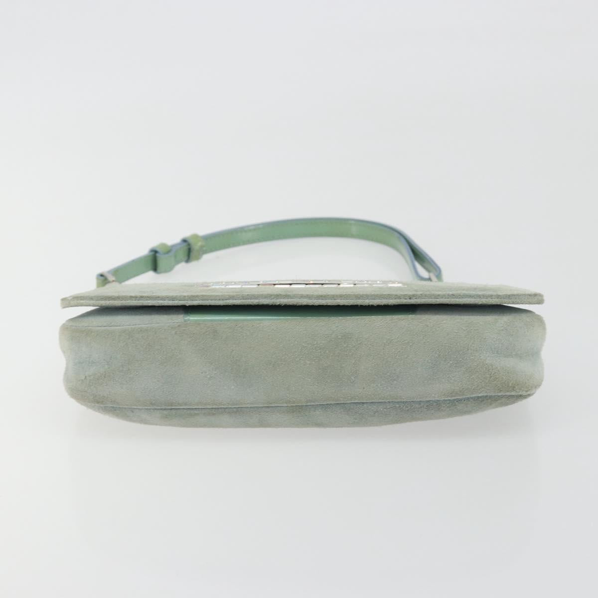 Christian Dior Maris Pearl Hand Bag Suede Light Blue Silver Auth bs36674A