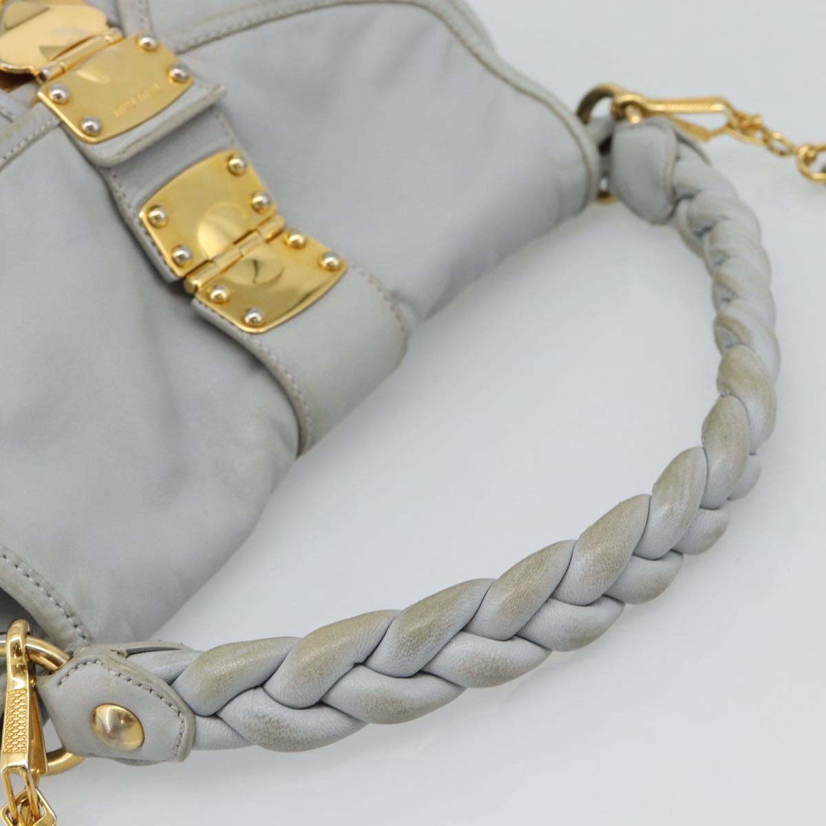 Miu Miu Matelasse Hand Bag Leather 2way Light Blue Gold Auth bs36677A