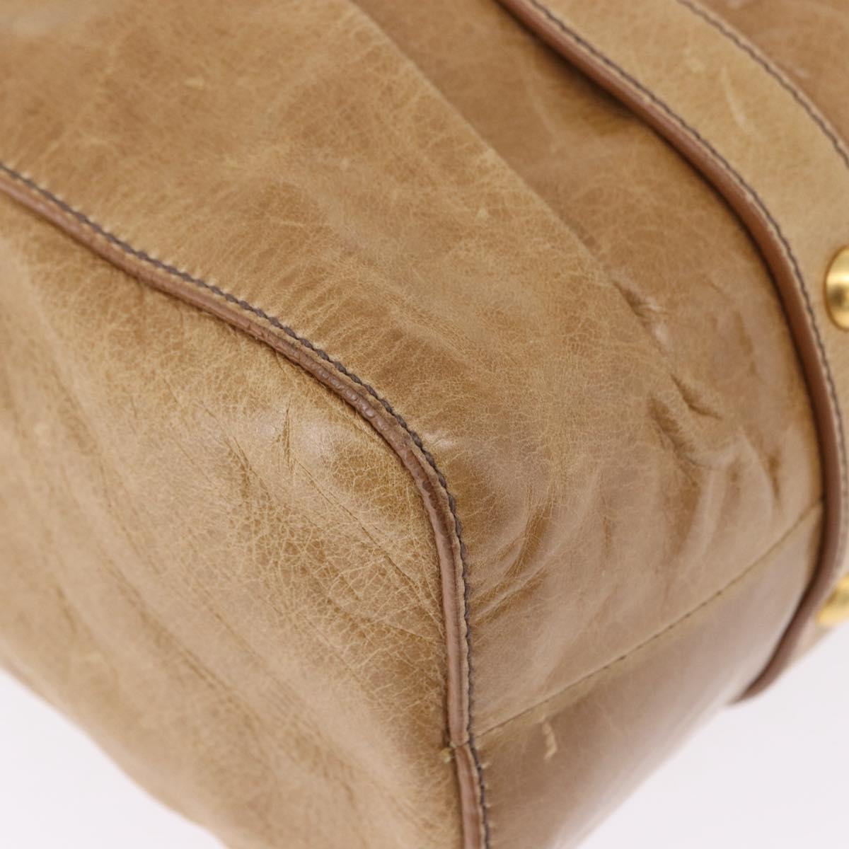 Miu Miu Vitellolux Hand Bag Leather 2way Beige Gold Auth bs36678V