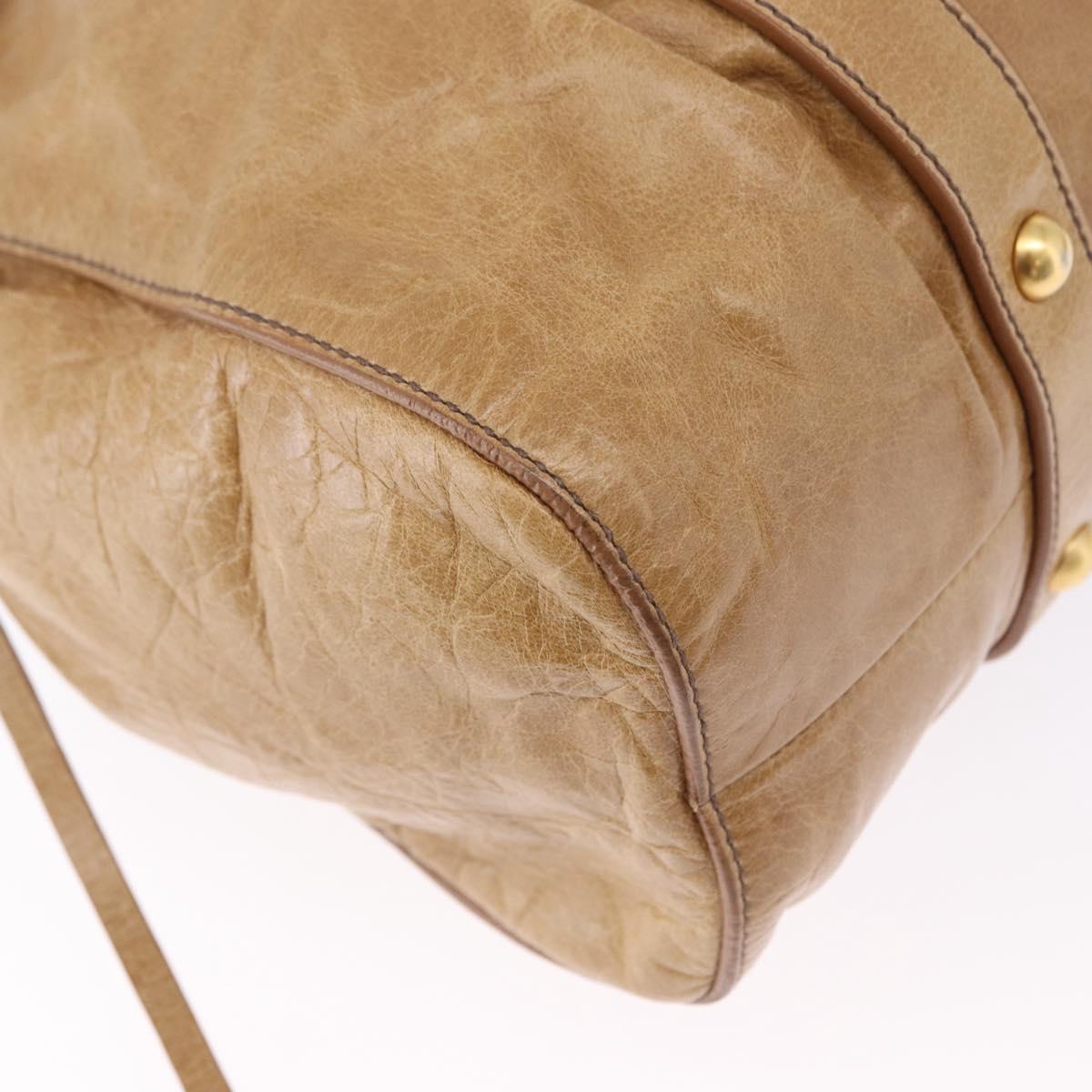 Miu Miu Vitellolux Hand Bag Leather 2way Beige Gold Auth bs36678V