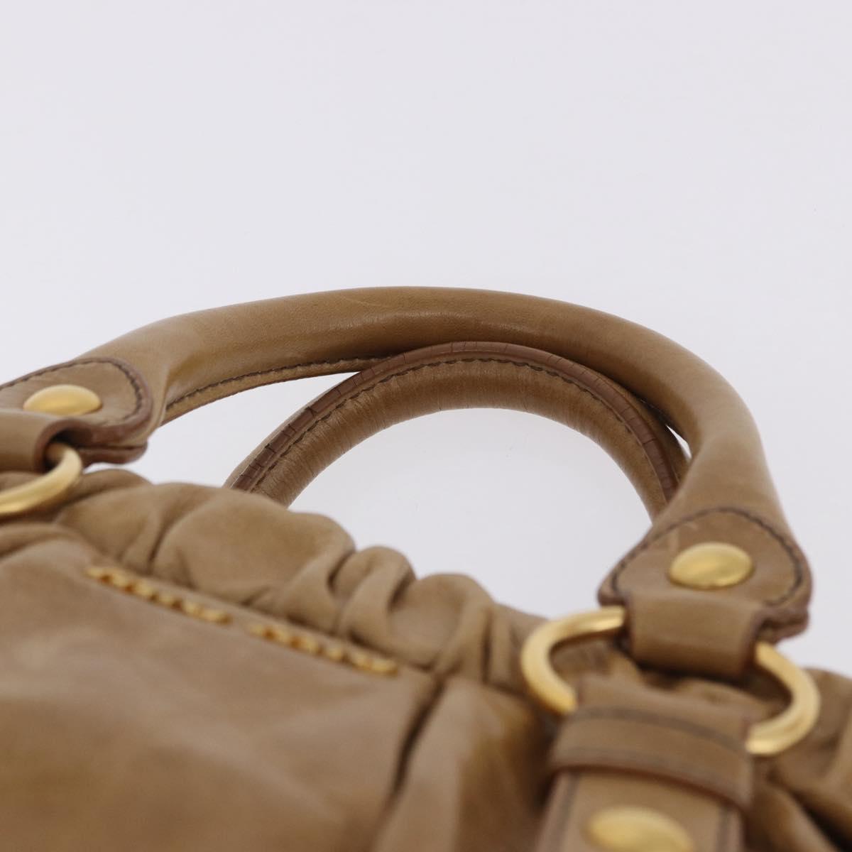 Miu Miu Vitellolux Hand Bag Leather 2way Beige Gold Auth bs36678V