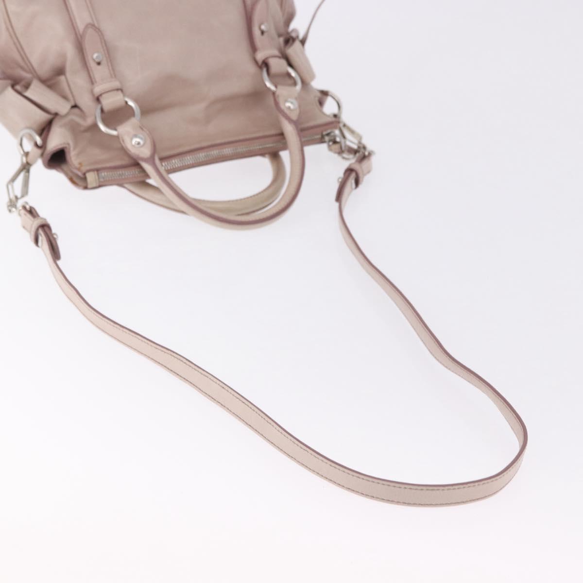 Miu Miu Side Ribbon Hand Bag Leather 2way Pink Silver Auth bs36679V