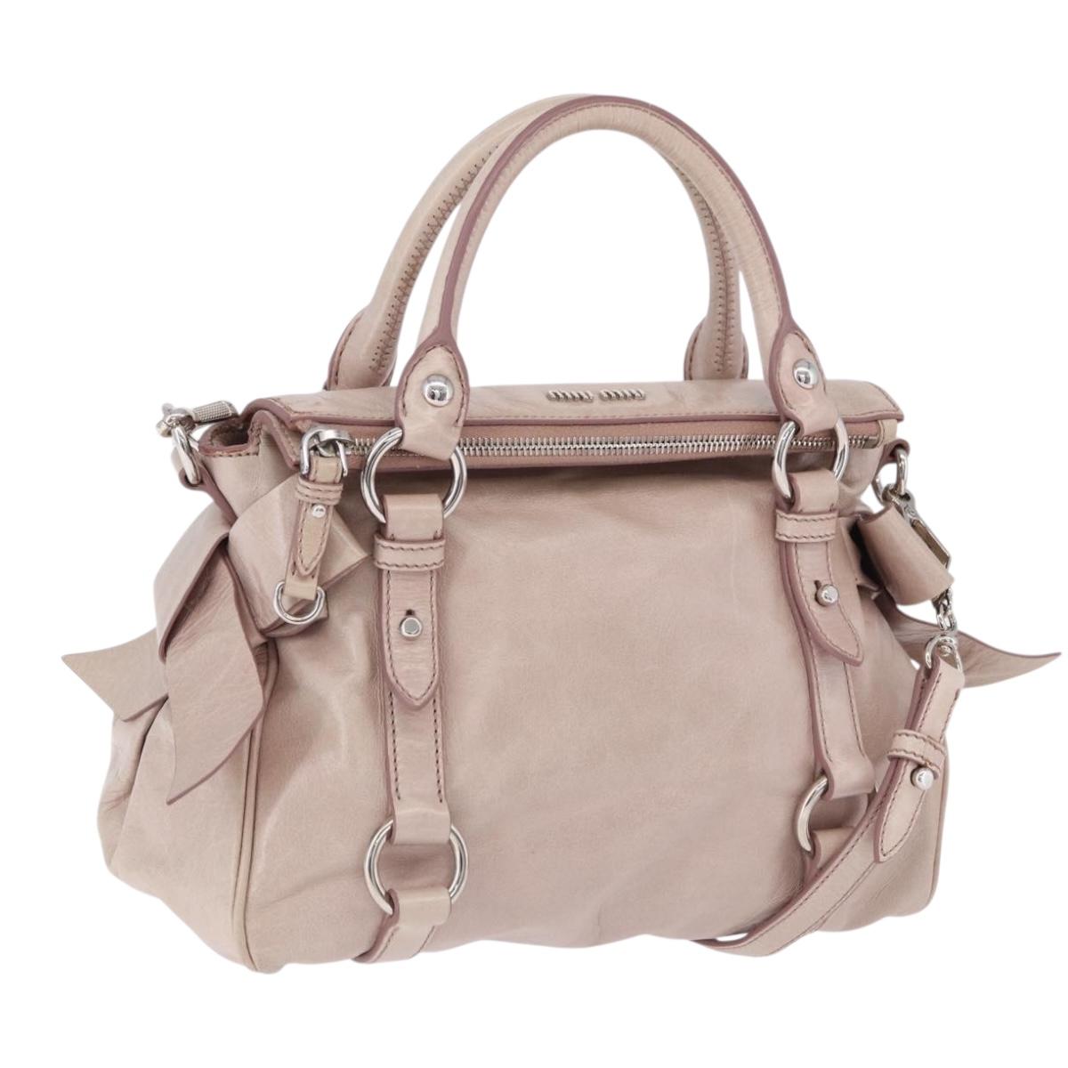 Miu Miu Side Ribbon Hand Bag Leather 2way Pink Silver Auth bs36679V