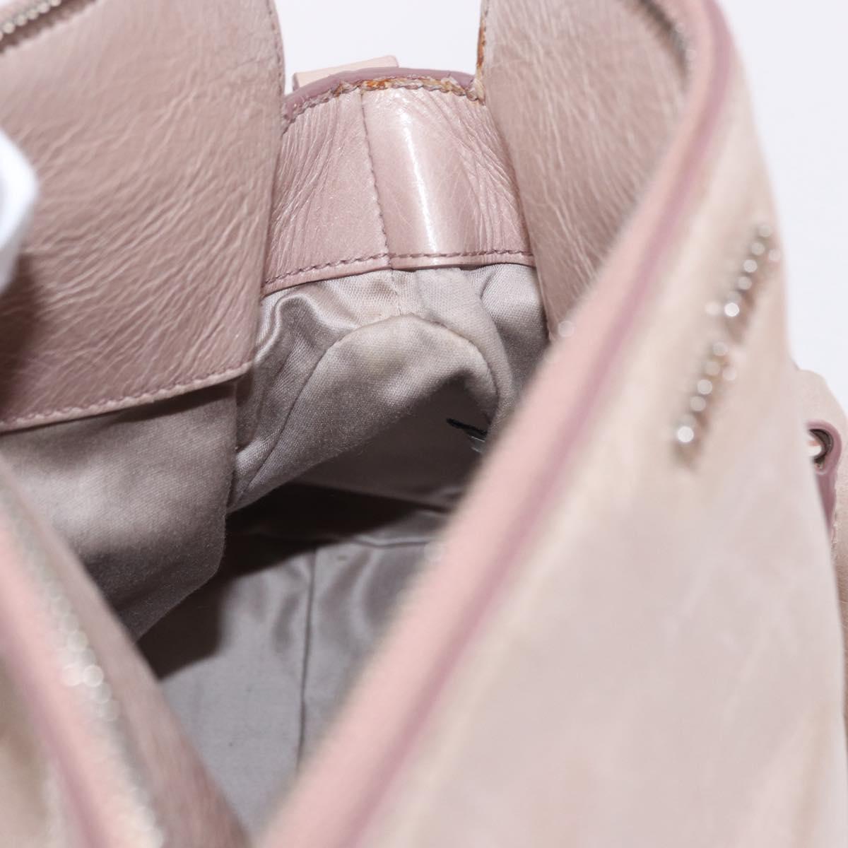Miu Miu Side Ribbon Hand Bag Leather 2way Pink Silver Auth bs36679V