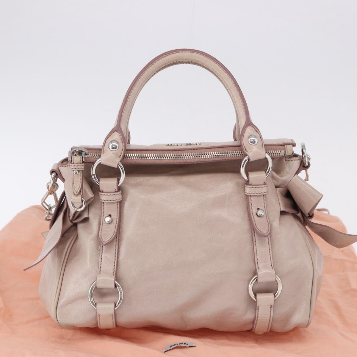 Miu Miu Side Ribbon Hand Bag Leather 2way Pink Silver Auth bs36679V