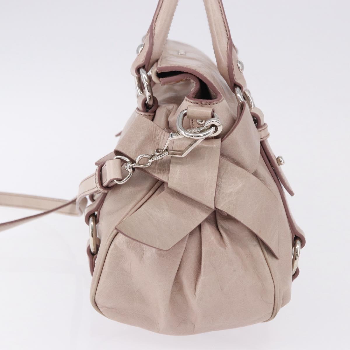 Miu Miu Side Ribbon Hand Bag Leather 2way Pink Silver Auth bs36679V