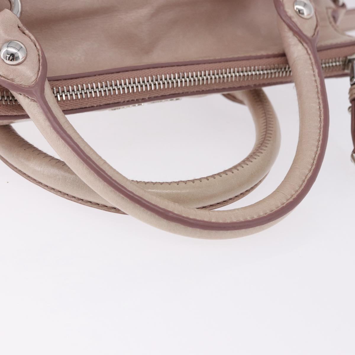 Miu Miu Side Ribbon Hand Bag Leather 2way Pink Silver Auth bs36679V