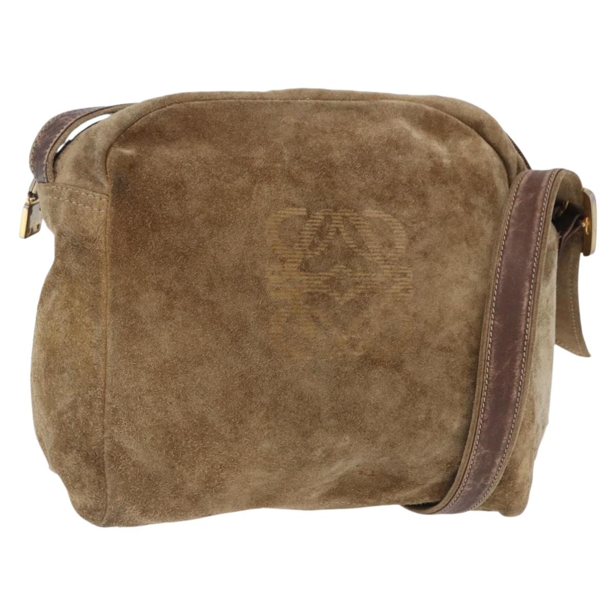 LOEWE Shoulder Bag Suede Beige Gold Auth bs36680