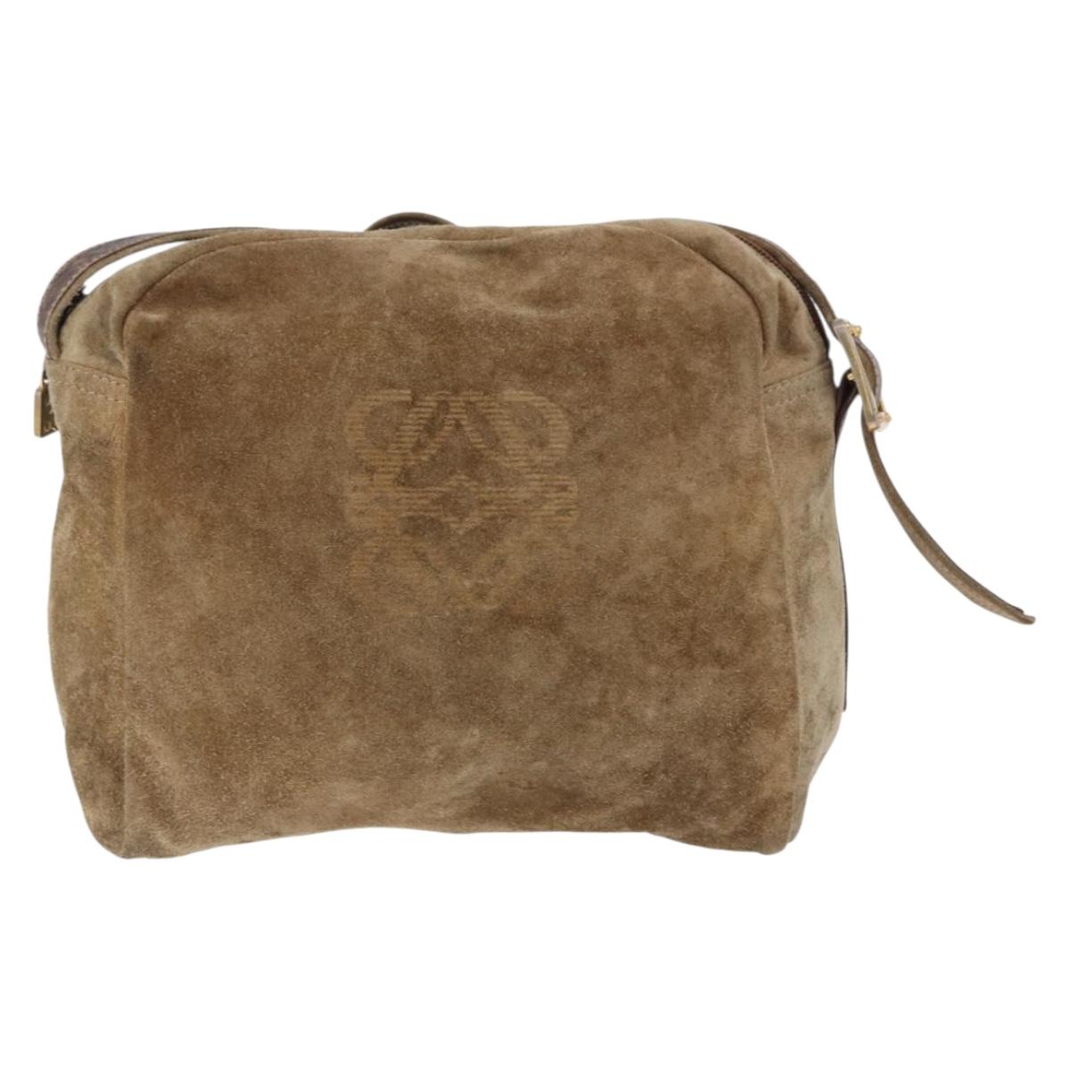 LOEWE Shoulder Bag Suede Beige Gold Auth bs36680