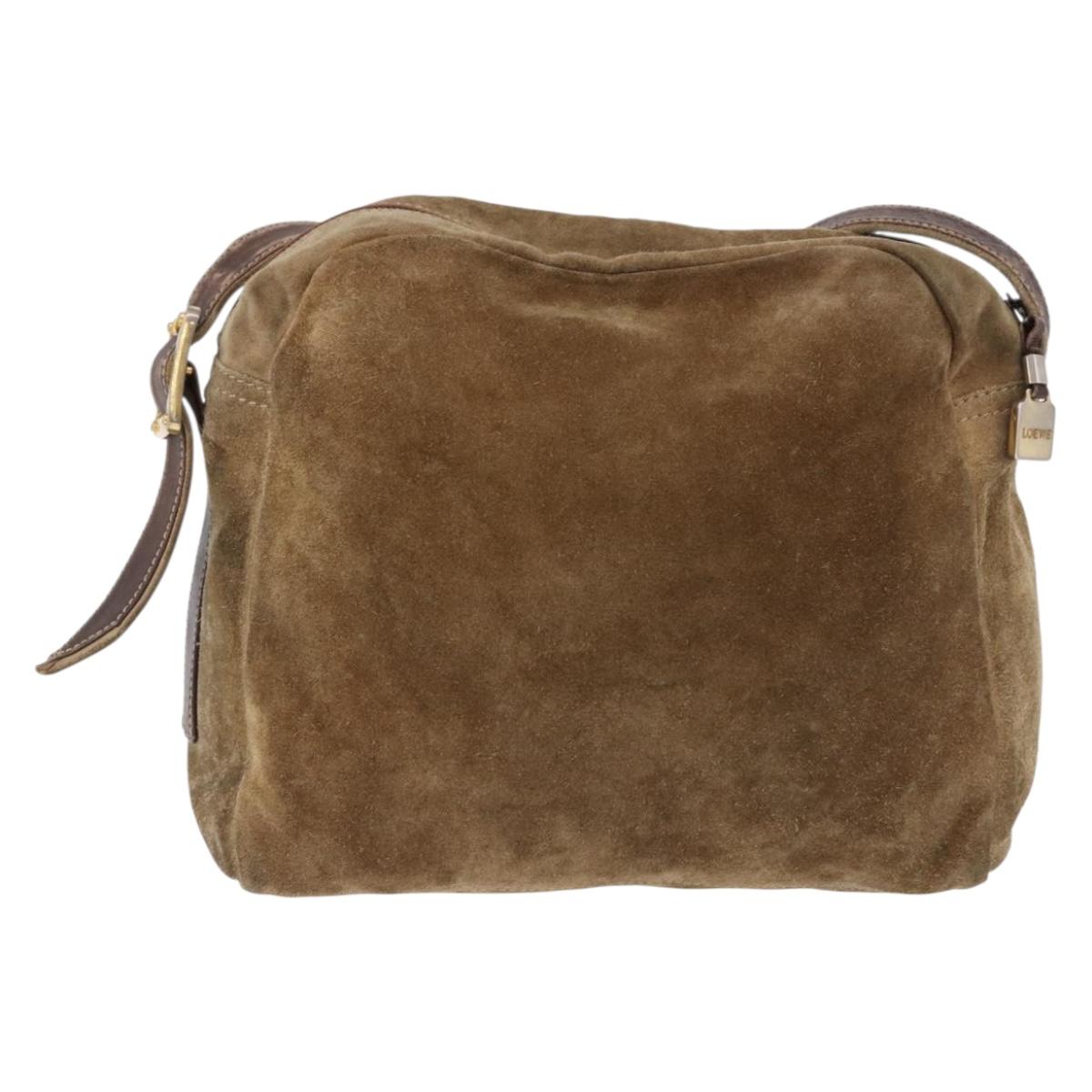 LOEWE Shoulder Bag Suede Beige Gold Auth bs36680