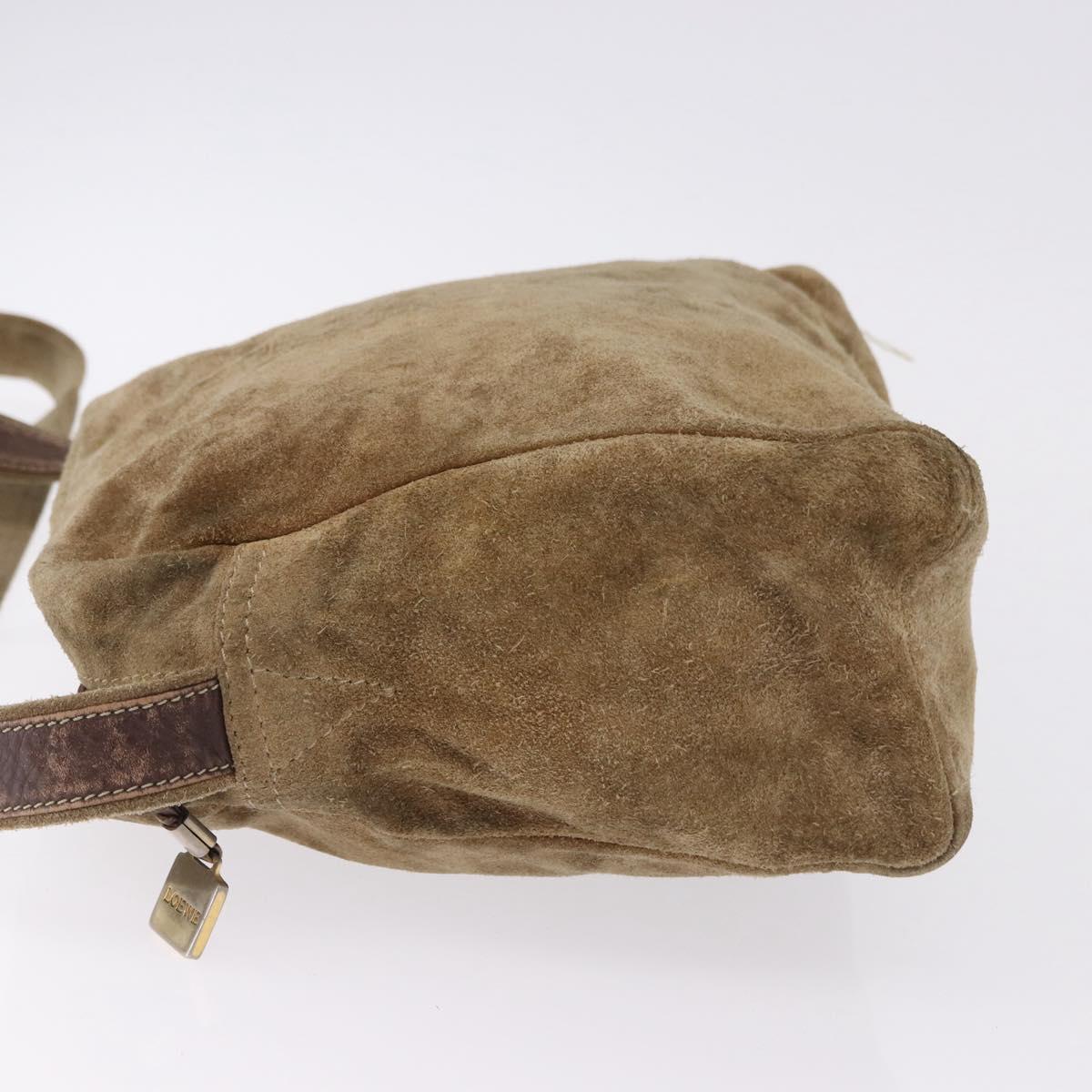 LOEWE Shoulder Bag Suede Beige Gold Auth bs36680