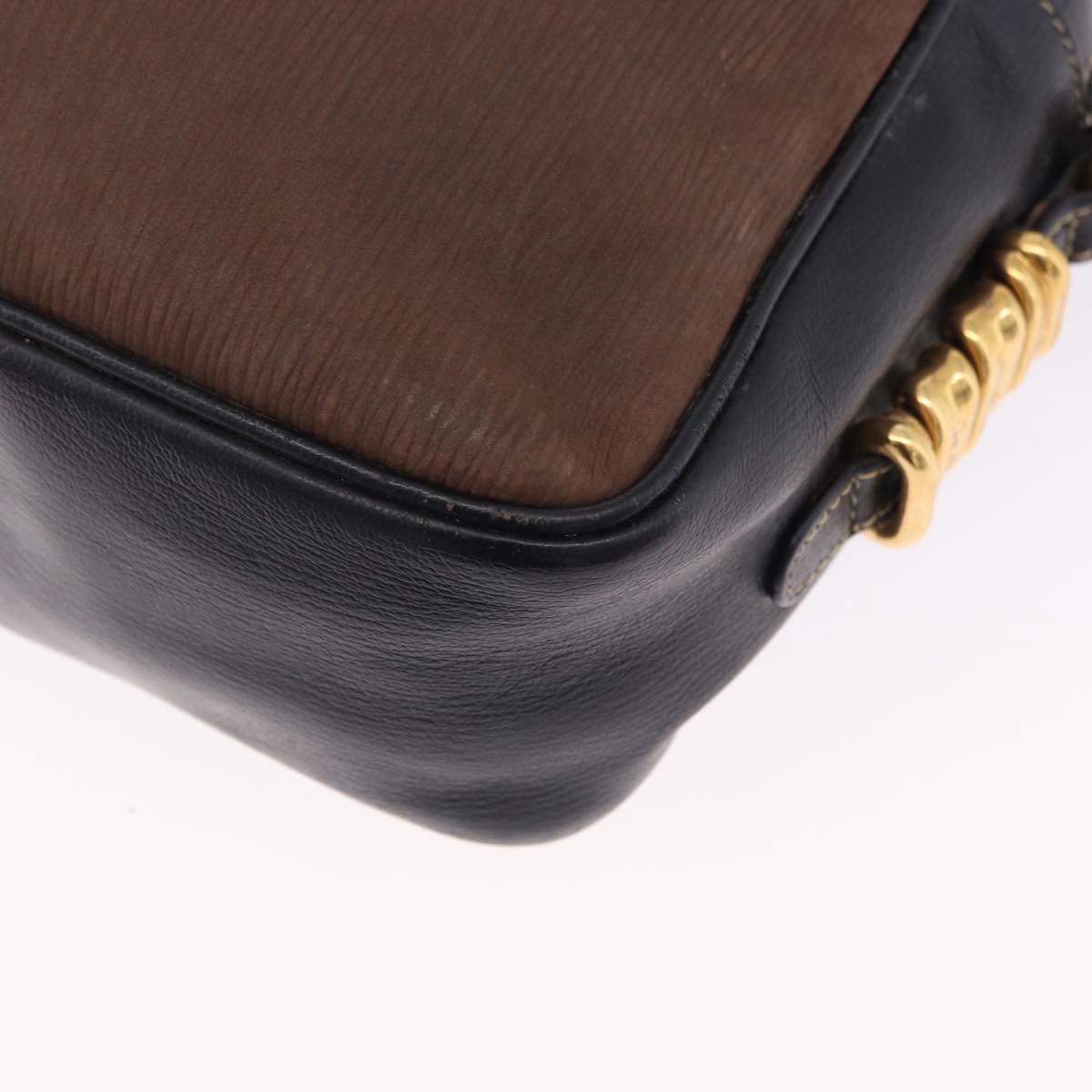 LOEWE Shoulder Bag Leather Black Gold Auth bs36681
