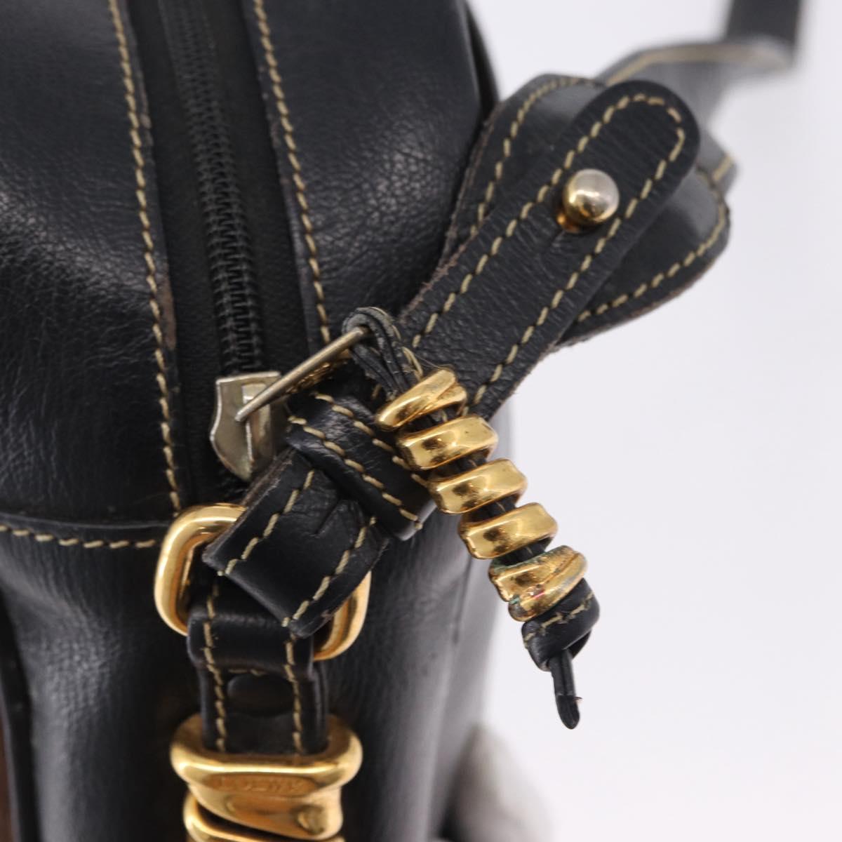 LOEWE Shoulder Bag Leather Black Gold Auth bs36681