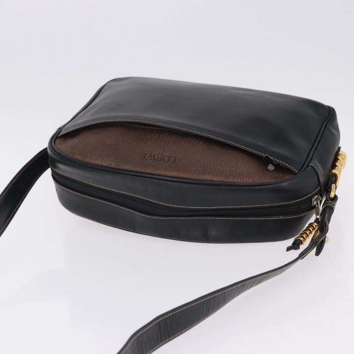 LOEWE Shoulder Bag Leather Black Gold Auth bs36681