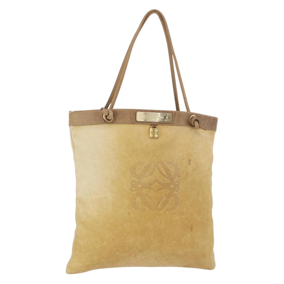 LOEWE Anagram Shoulder Bag Leather Beige Gold Auth bs36682