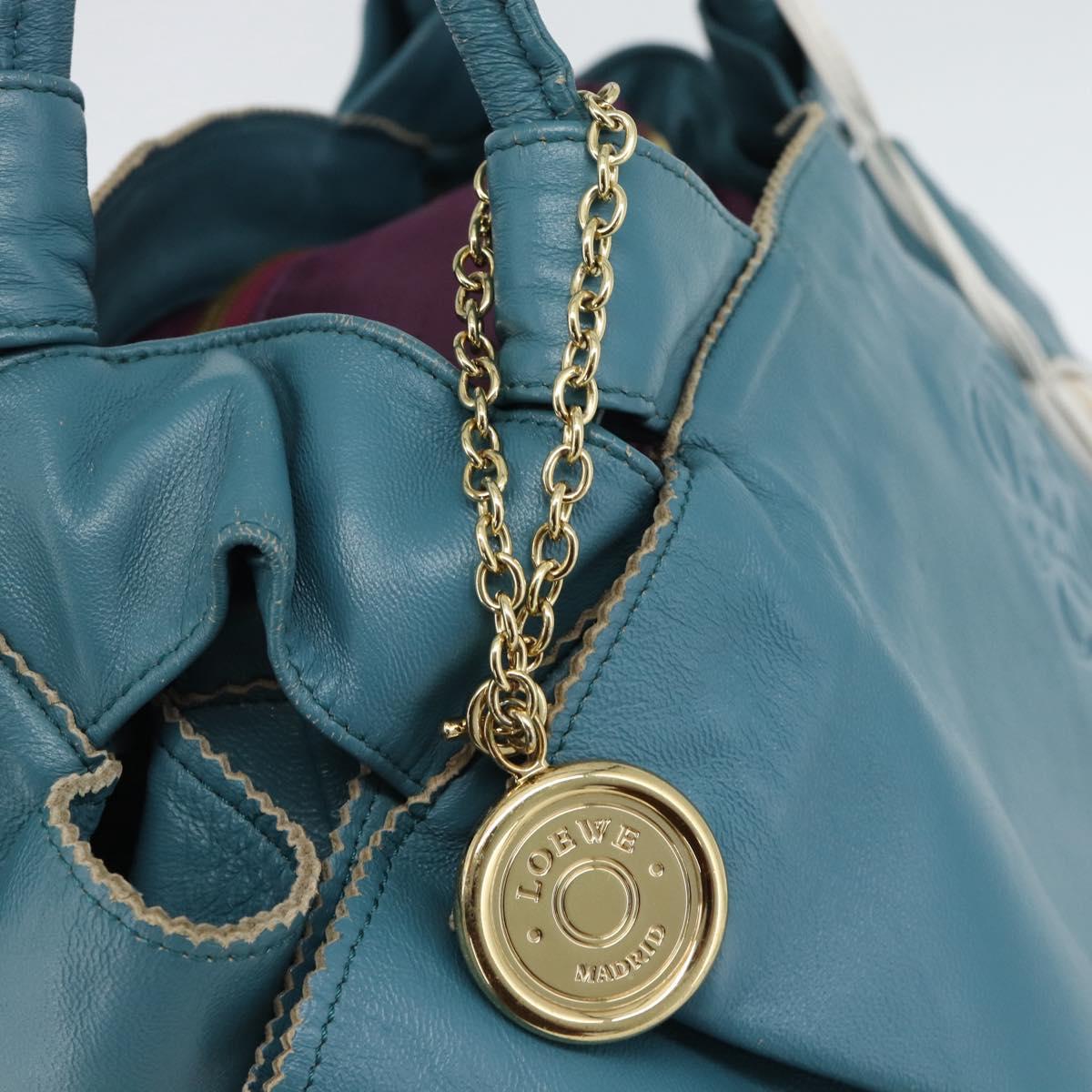 LOEWE Nappa Aire Anagram Hand Bag Leather Blue Gold Auth bs36683