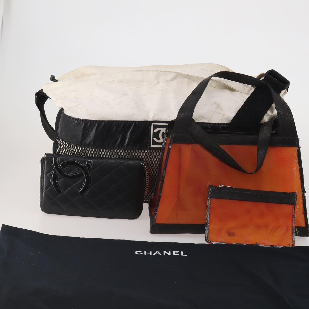 CHANEL Wallet Leather nylon 3 Set Black White Red CC Auth bs36690