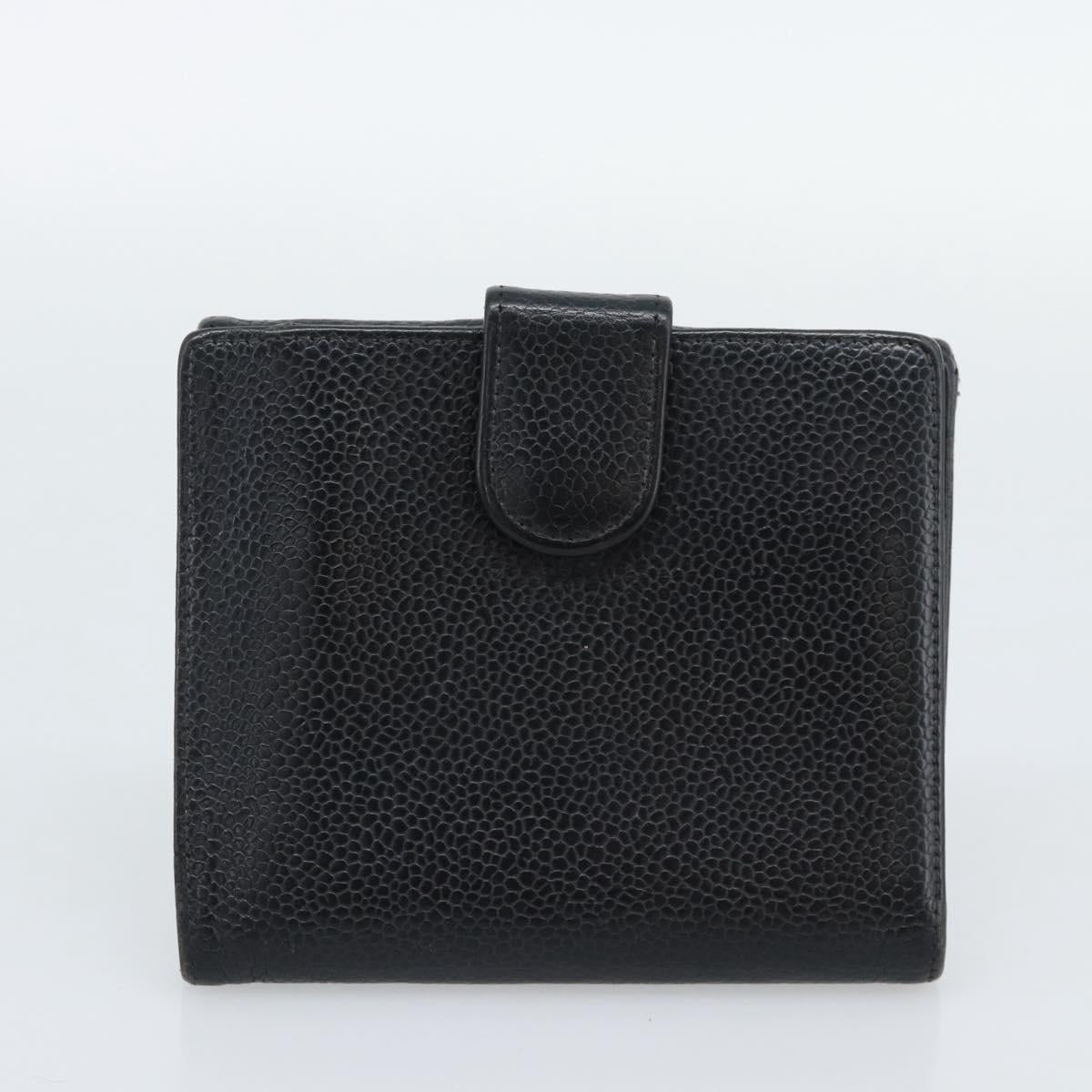 CHANEL Wallet Caviar Skin 2 Set Black CC Auth bs36692