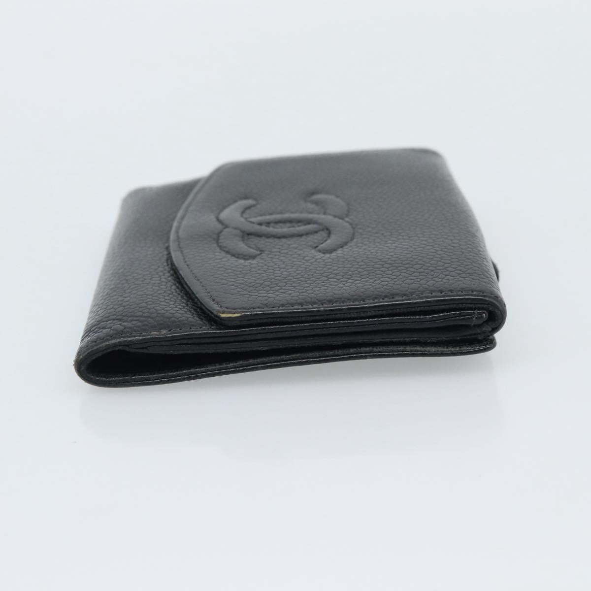 CHANEL Wallet Caviar Skin 2 Set Black CC Auth bs36692