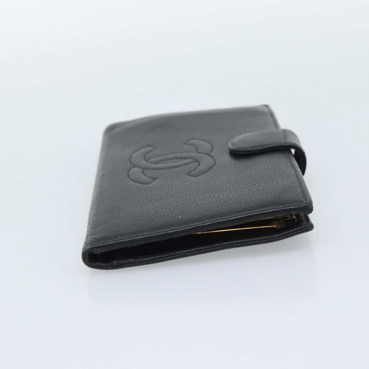 CHANEL Wallet Caviar Skin 2 Set Black CC Auth bs36692